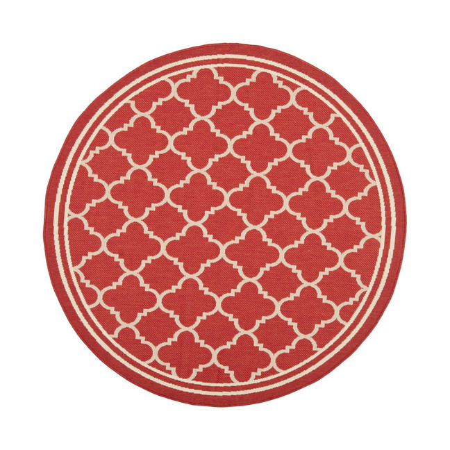 Courtyard Red and Bone 7'10" x 7'10" Round Outdoor Area Rug