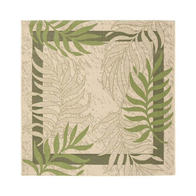 Courtyard Cream and Green 6'7" x 6'7" Square Outdoor Area Rug