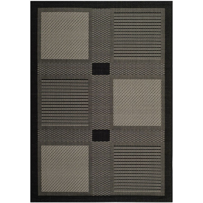 Courtyard Black and Sand 2'3" x 12' Sisal Weave Runner Outdoor Area Rug
