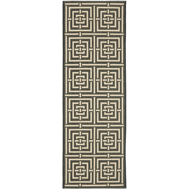 Courtyard Black and Bone 2'3" x 10' Runner Outdoor Area Rug