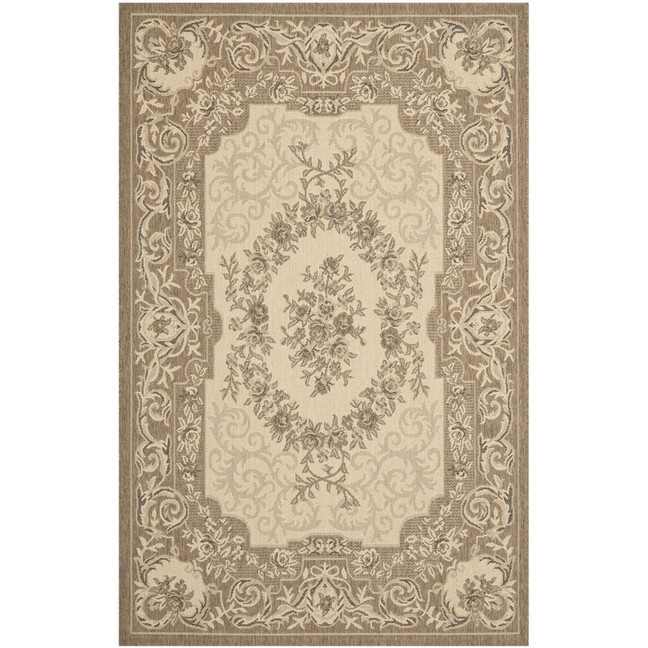Courtyard Creme and Brown 4' x 5'7" Sisal Weave Outdoor Area Rug