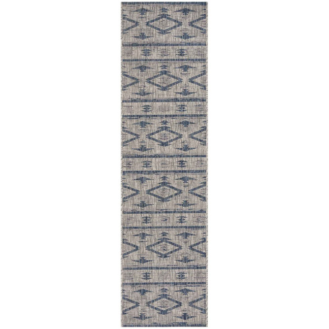 Courtyard Grey and Navy 2'3" x 10' Sisal Weave Runner Outdoor Area Rug