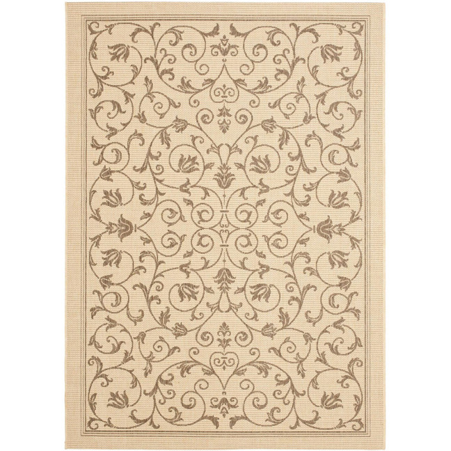 Courtyard Natural and Brown 7'10" x 7'10" Round Outdoor Area Rug