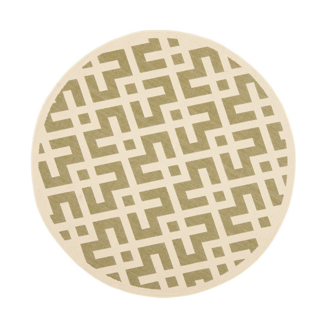 Courtyard Green and Bone 5'3" x 5'3" Round Outdoor Area Rug