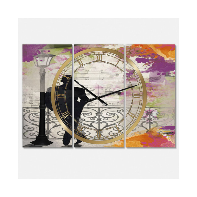 Waiting in Paris Oversized Traditional 3 Panels Wall Clock - 38" x 38" x 1"