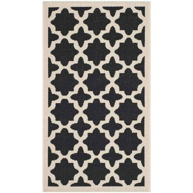 Courtyard Black and Beige 6'7" x 9'6" Sisal Weave Outdoor Area Rug