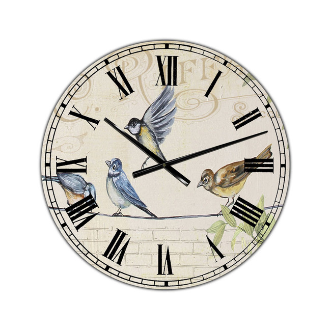Birds Gathered On Wire Paris I Large Cottage Wall Clock - 36" x 28" x 1"