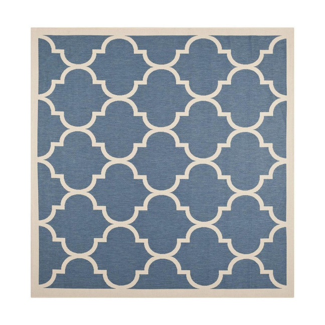 Courtyard Blue and Beige 4' x 4' Square Outdoor Area Rug