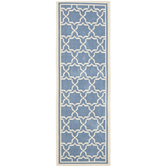 Courtyard Blue and Beige 2'4" x 12' Sisal Weave Runner Outdoor Area Rug