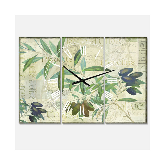 Olives Picholines Oversized Cottage 3 Panels Wall Clock - 38" x 38" x 1"