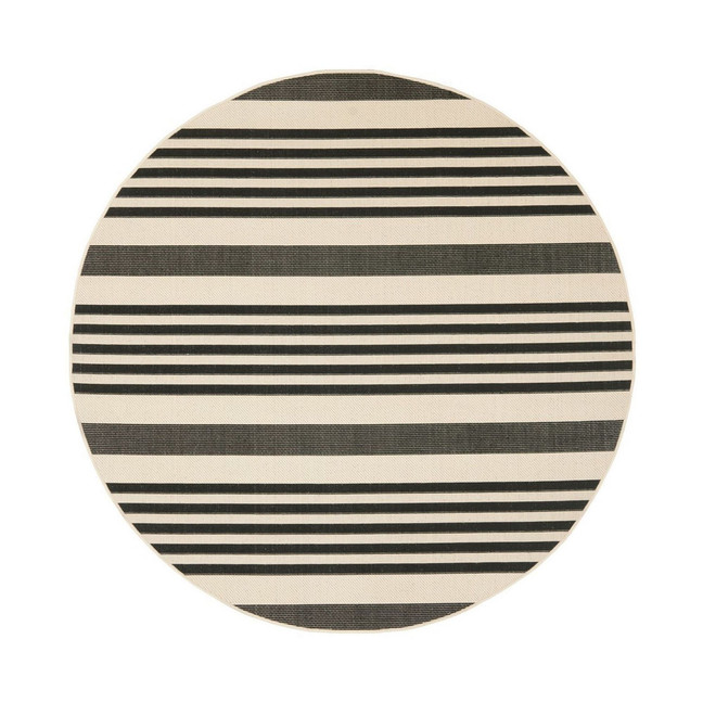 Courtyard Black and Bone 6'7" x 6'7" Sisal Weave Round Outdoor Area Rug