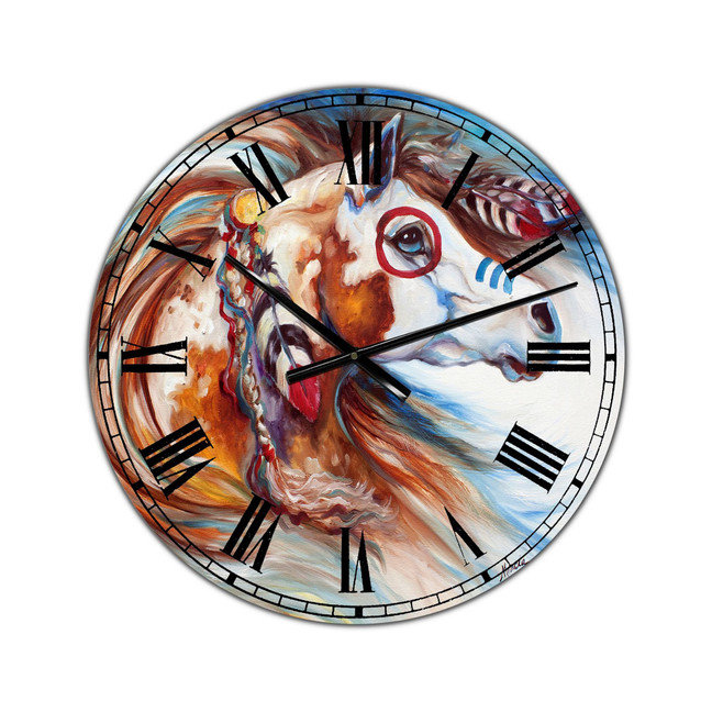 Wind of Thunder Indian War Horse Oversized Cottage Wall Clock - 36" x 28" x 1"