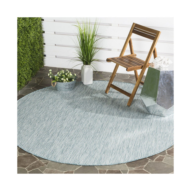 Courtyard Aqua and Gray 6'7" x 6'7" Round Outdoor Area Rug