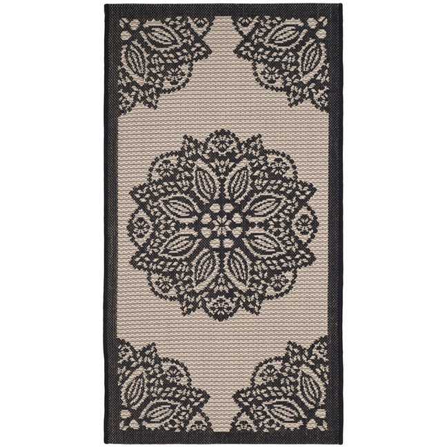 Courtyard Beige and Black 2'7" x 5' Sisal Weave Outdoor Area Rug