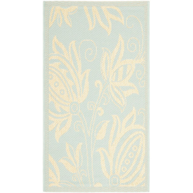 Courtyard Aqua and Cream 9' x 12' Outdoor Area Rug