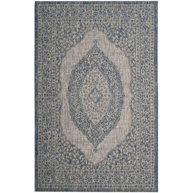 Courtyard Light Gray and Blue 6'7" x 9'6" Sisal Weave Outdoor Area Rug
