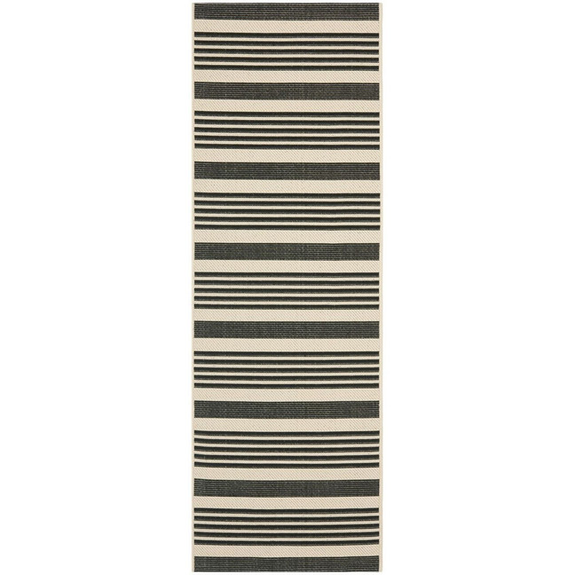 Courtyard Black and Bone 2'3" x 12' Sisal Weave Runner Outdoor Area Rug