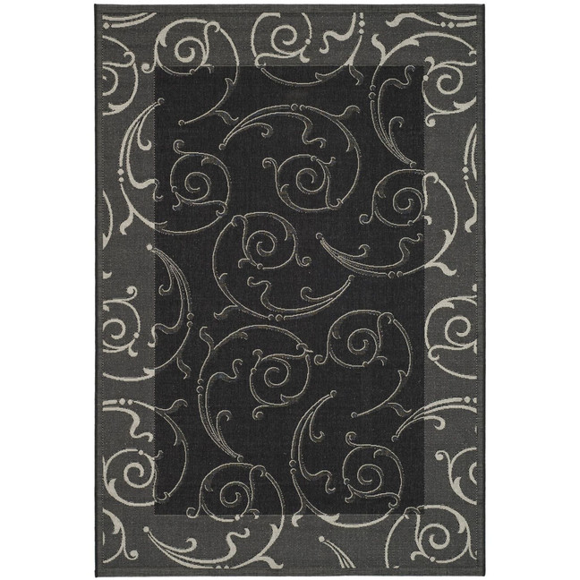Courtyard Black and Sand 7'10" x 7'10" Square Outdoor Area Rug