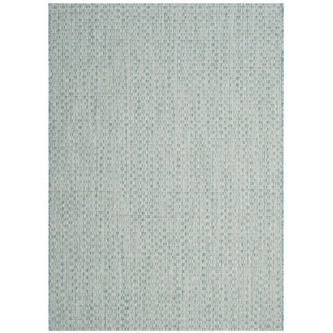 Courtyard Light Blue and Light Gray 6'7" x 6'7" Sisal Weave Square Outdoor Area Rug