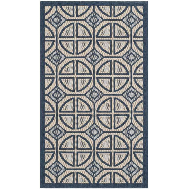 Courtyard Beige and Navy 2'7" x 5' Sisal Weave Outdoor Area Rug