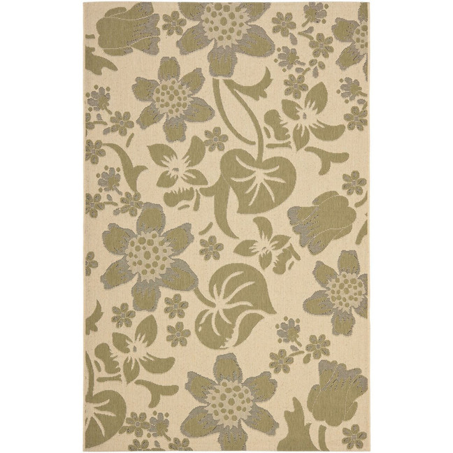 Courtyard Cream and Green 8' x 11' Outdoor Area Rug