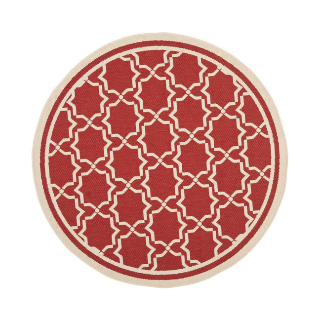 Courtyard Red and Bone 5'3" x 5'3" Round Outdoor Area Rug