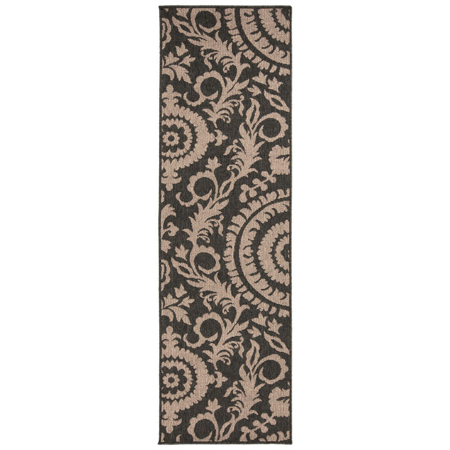 Alfresco ALF-9615 Black 2'3" x 11'9" Runner Area Rug, Indoor/Outdoor