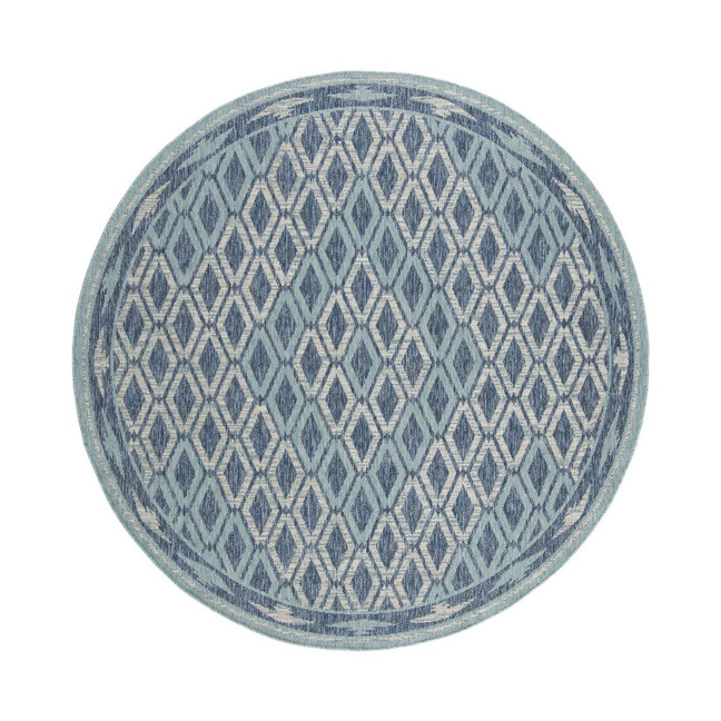 Courtyard Navy and Aqua 6'7" x 6'7" Round Outdoor Area Rug
