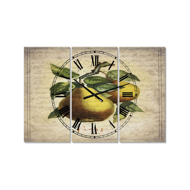 Pear Old Style Sketch II Large Cottage 3 Panels Wall Clock - 23" x 23" x 1"