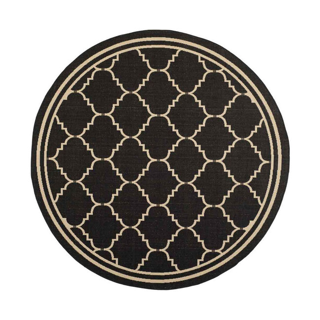 Courtyard Black and Creme 6'7" x 6'7" Sisal Weave Round Outdoor Area Rug