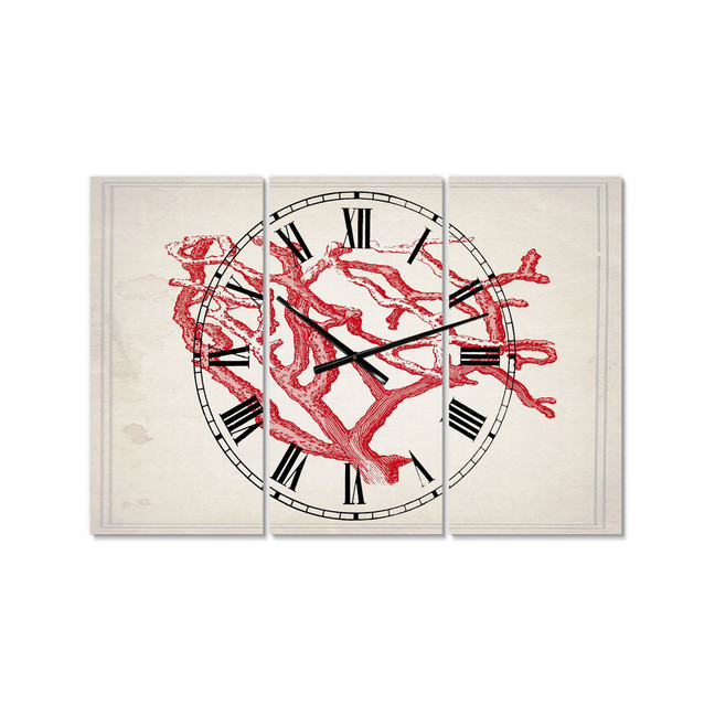 Red Coral 2 Oversized Nautical & Coastal 3 Panels Wall Clock - 38" x 38" x 1"