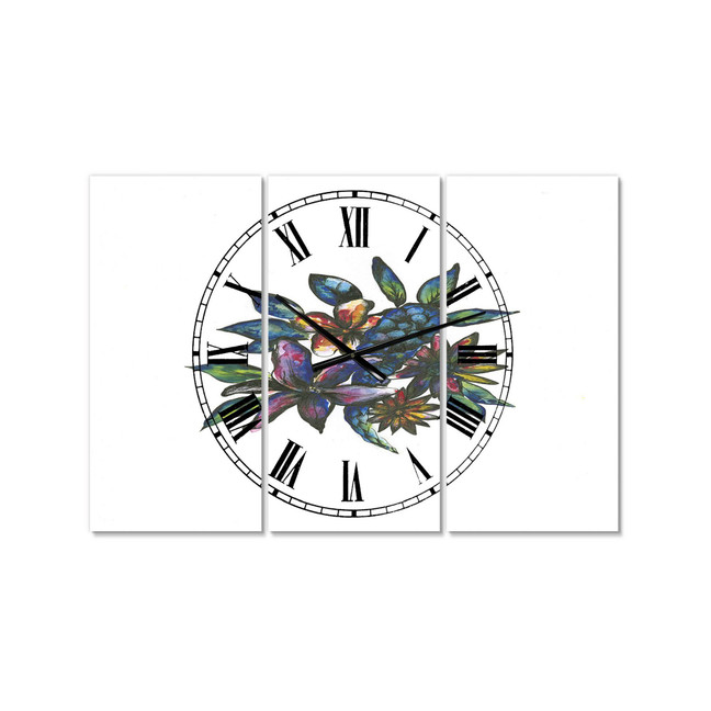 Tropical Flowers Large Cottage 3 Panels Wall Clock - 23" x 23" x 1"