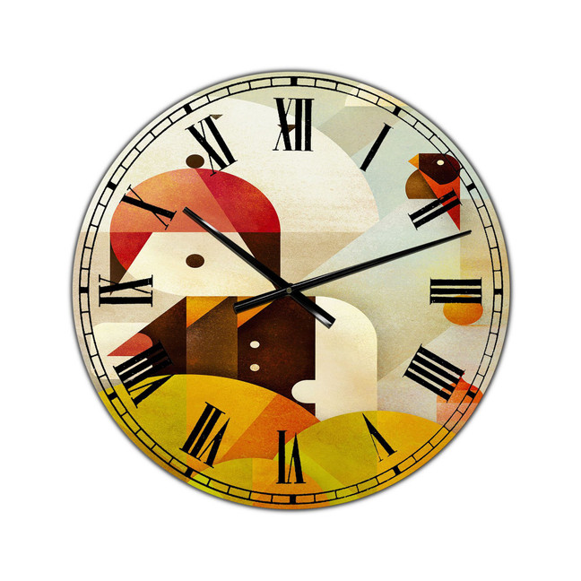 Young Man with Red Bird Large Mid-Century Wall Clock - 36" x 28" x 1"