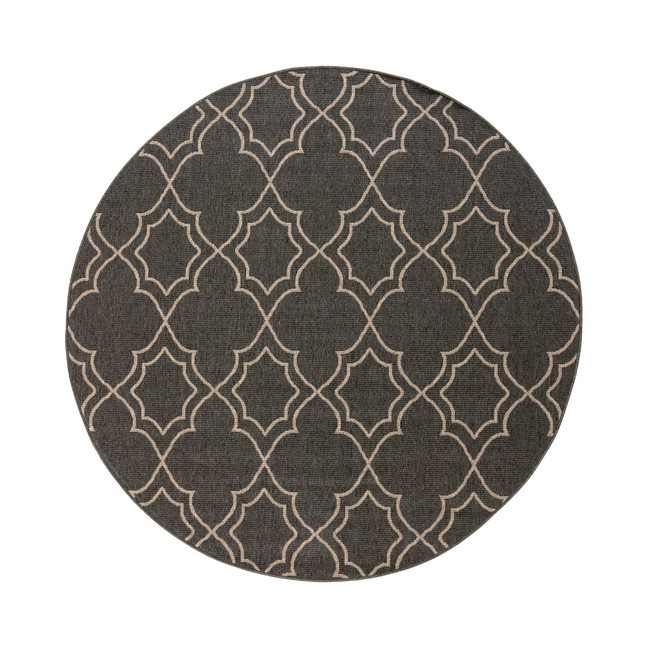 Alfresco ALF-9590 Black 5'3" Round Area Rug, Indoor/Outdoor
