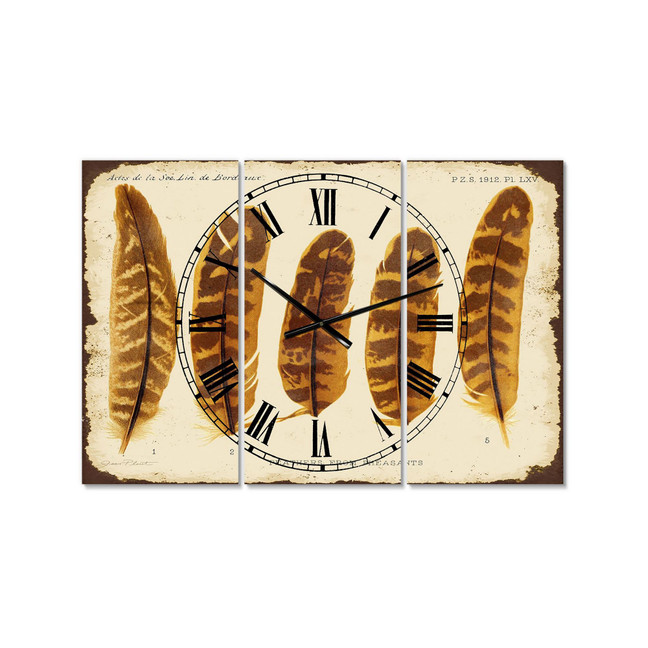 Five Pheasant Feathers Oversized Cottage 3 Panels Wall Clock - 38" x 38" x 1"
