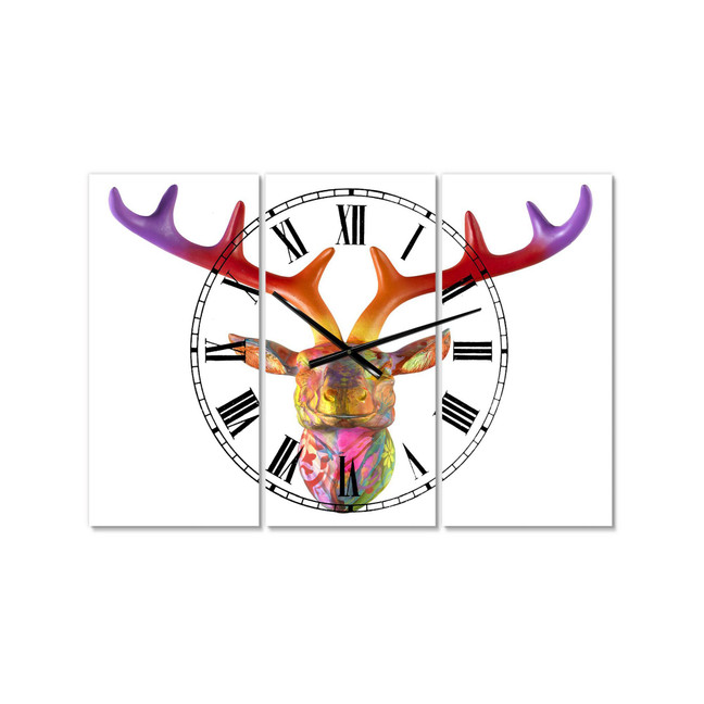 Rainbow Antlers Large Modern 3 Panels Wall Clock - 23" x 23" x 1"