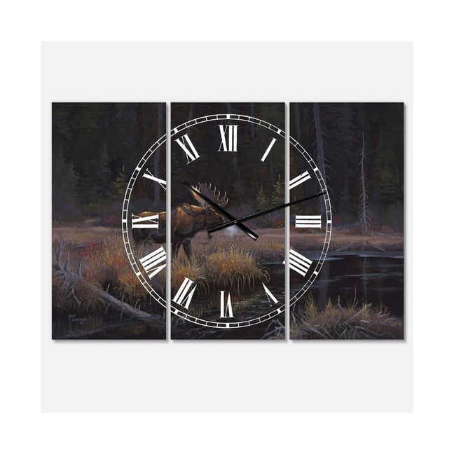 Evening Light Oversized Traditional 3 Panels Wall Clock - 38" x 38" x 1"