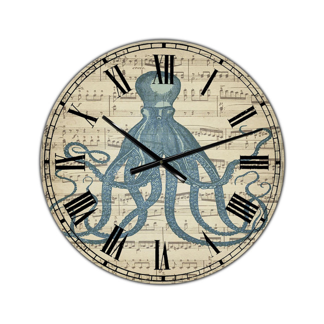 Octopus Music Score II Large Nautical & Coastal Wall Clock - 36" x 28" x 1"