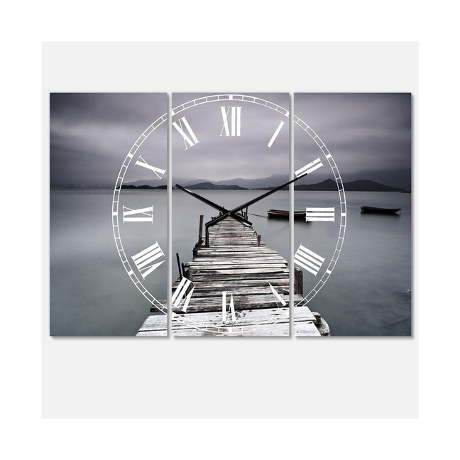 Beach 3 Panels Metal Wall Clock