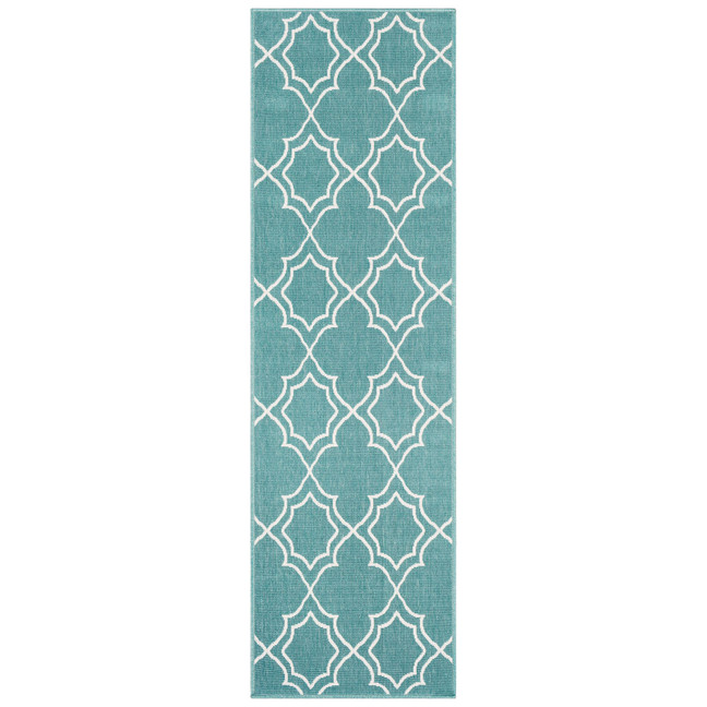 Alfresco ALF-9653 Teal 2'3" x 11'9" Runner Area Rug, Indoor/Outdoor