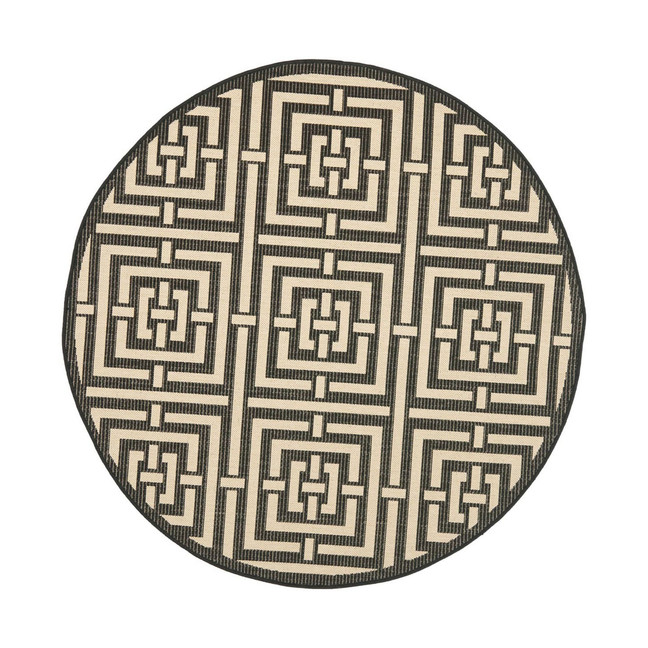 Courtyard Black and Bone 6'7" x 6'7" Round Outdoor Area Rug