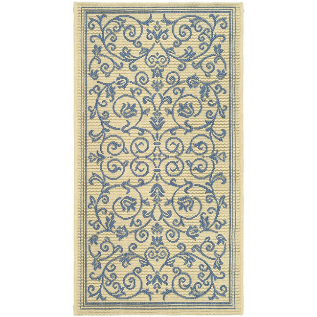 Courtyard Natural and Blue 6'7" x 6'7" Sisal Weave Square Outdoor Area Rug