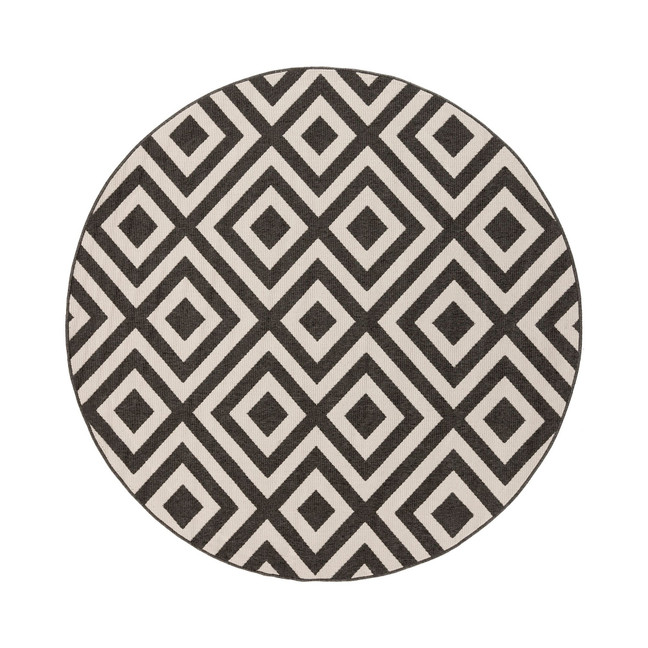 Alfresco ALF-9639 Black 7'3" Round Area Rug, Indoor/Outdoor