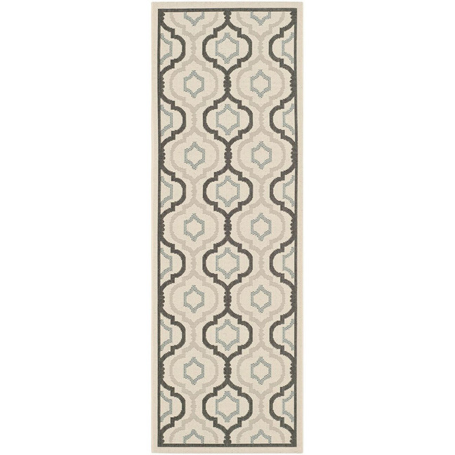 Courtyard Beige and Black 2'3" x 10' Runner Outdoor Area Rug
