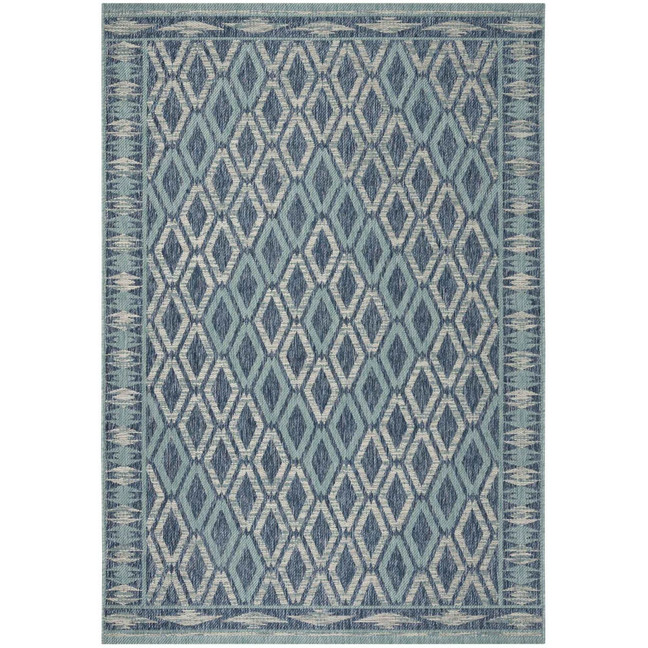 Courtyard Navy and Aqua 6'7" x 9'6" Outdoor Area Rug