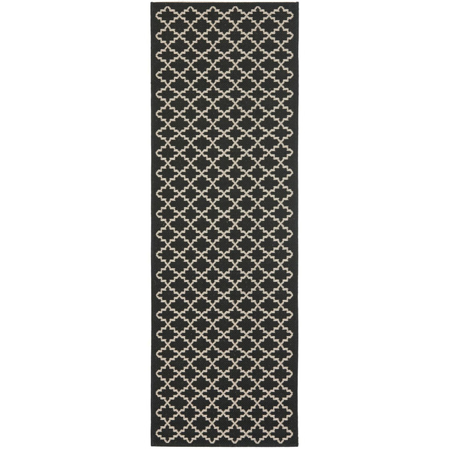 Courtyard Black and Beige 2'3" x 16' Runner Outdoor Area Rug