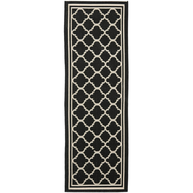 Courtyard Black and Beige 2'3" x 12' Runner Outdoor Area Rug