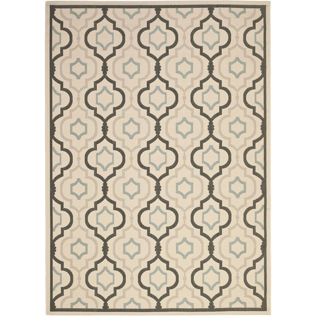 Courtyard Beige and Black 8' x 11' Outdoor Area Rug