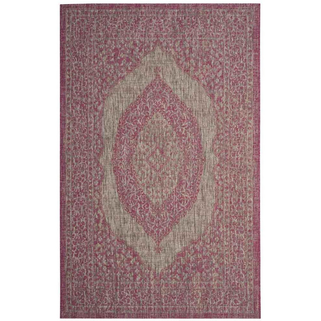 Courtyard Light Gray and Fuchsia 5'3" x 7'7" Sisal Weave Outdoor Area Rug