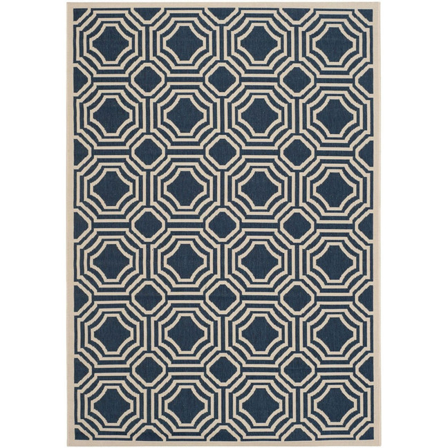 Courtyard Navy and Beige 4' x 5'7" Outdoor Area Rug